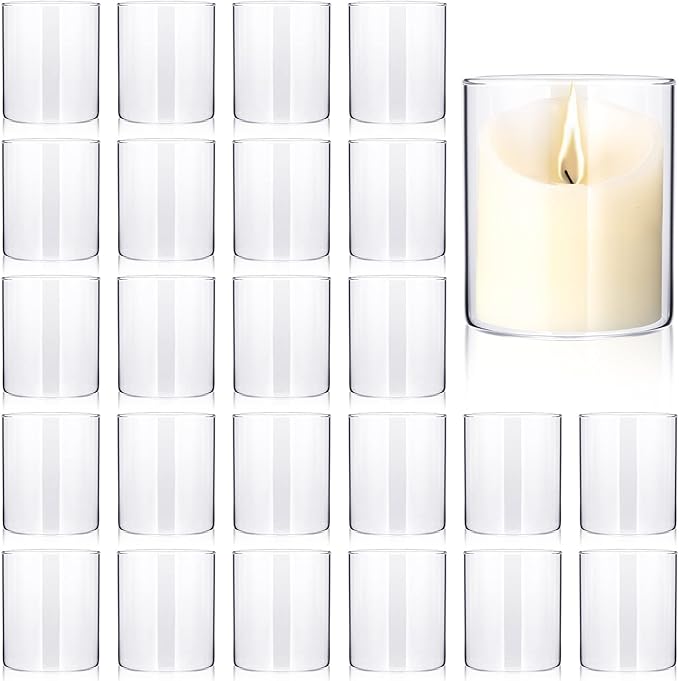 Mimorou 24 Pcs 4 Inch Tall Glass Vases Bulk Clear Cylinder Flower Vases Transparent Candle Holder Wedding Table Centerpieces Decoration Bulk for Home Dinners Party Event