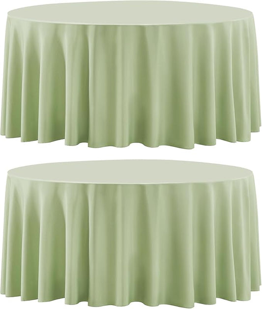 Round Tablecloth 120 Inch 2 Pack Sage Green Tablecloths Washable Decorative Linen Polyester Table Clothes Cover for Dining Table Banquets Buffet Parties and Wedding