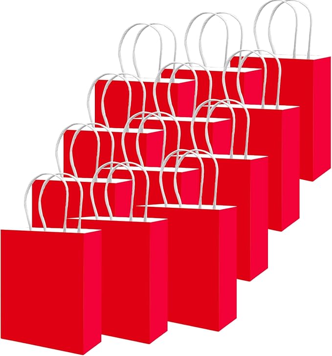 qiqee 100PCS Gift Bag with Handles Bulk Red Paper Bags Multiple Uses (13''x5 x10 inch Large Size)