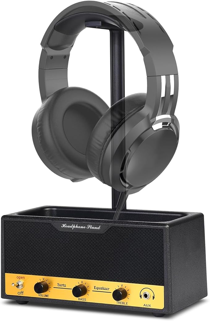 Headphone Stand with Cable Storage, Display Music Lovers' Decorative Items & Suitable Headphone Holder, Contains 1 Base 1 Support Rod 1 Headrest (Cloth Texture Black)