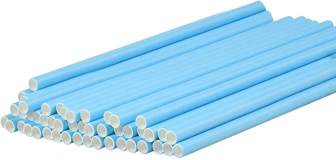 7.75'' x 0.24'' Disposable Solid Blue Unwrapped Paper Straws for Drinking 100 Counts - for Cocktail, Beverage, Cake Pops
