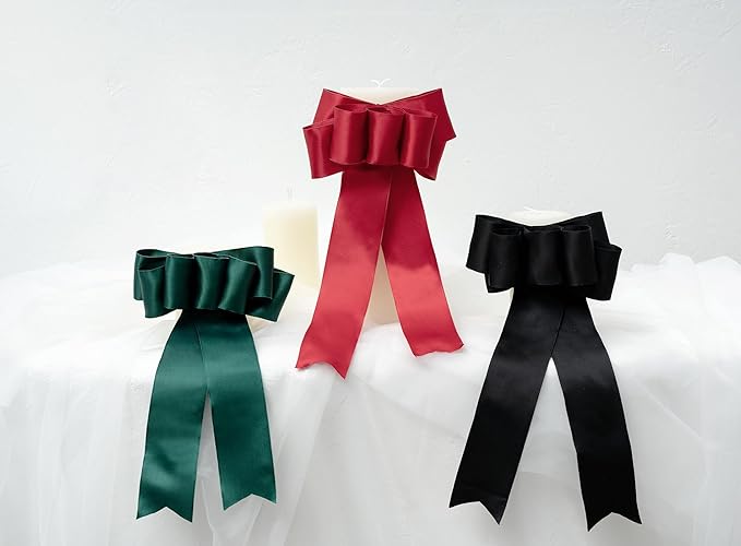 Green Satin Ribbon Double-Faced Wired Ribbons for Gift Wrapping Flower Bouquet Bows Wedding Invitation Christmas Decor Crafts 2-1/2 Inch 10 Yards