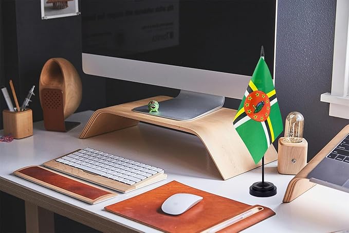 WXTWK 2 Pack Dominica Flag Dominica Deluxe Desk Flag Set - Mini Small Dominica Table Office Flags with Black 12" Solid Pole Stand Base Classroom Meeting Desktop Decorations