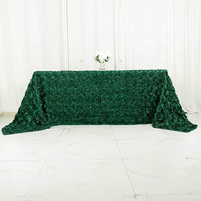 Efavormart 90"X132" Hunter Emerald Green Grandiose 3D Rosette Satin Rectangle Tablecloth for Wedding Party Event