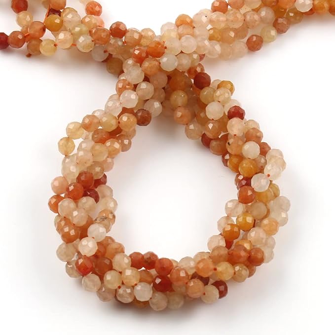 Song Xi 90pcs 4mm Natural Red Aventurine Gemstone Beads Faceted Round Loose Stone Beads for Jewelry Making