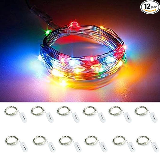 CYLAPEX 12 Pack Multicolor Fairy Lights String Battery Operated Fairy Lights Firefly Lights Micro LED Starry String Lights on 3.3ft/1m Silvery Copper Wire for DIY Christmas Decoration Costume Wedding