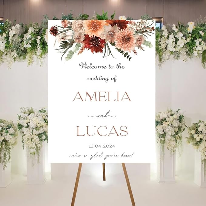 Welcome To Our Wedding Sign, Personalized Wedding Welcome Sign, Fall Wedding Welcome Sign, Flower Wedding Signs For Reception, Mr And Mrs Sign For Wedding, Welcome Wedding Sign With Stand