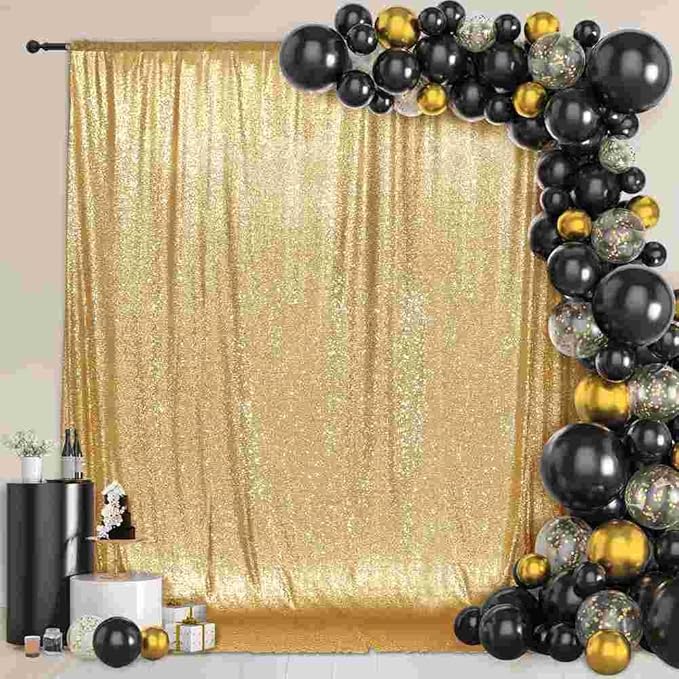 PartyDelight Sparkly Gold Sequin Backdrop Curtain 6Ft x 6Ft Photography Party Event Back Drop