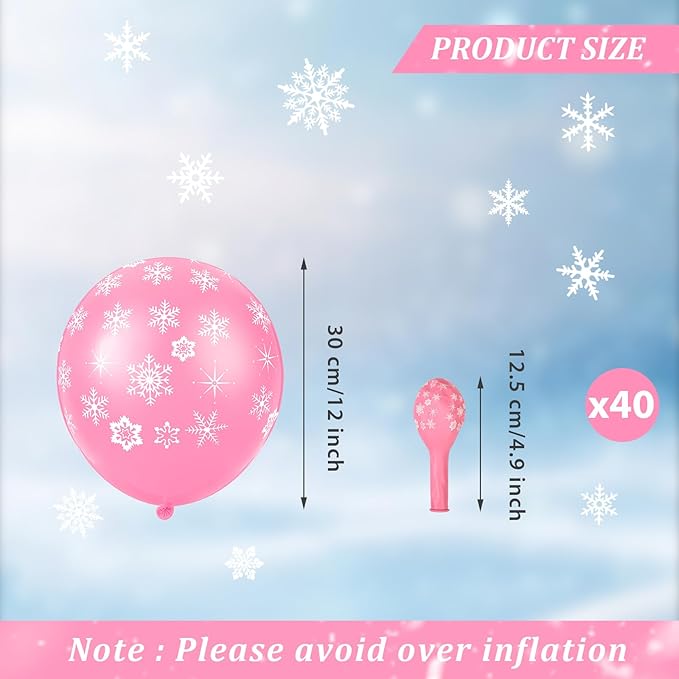 Skylety 40 Pieces Snowflake Balloons Bulk Winter Transparent Snowflake Latex Balloons for Christmas Birthday Wedding Party Decorations(Pink)