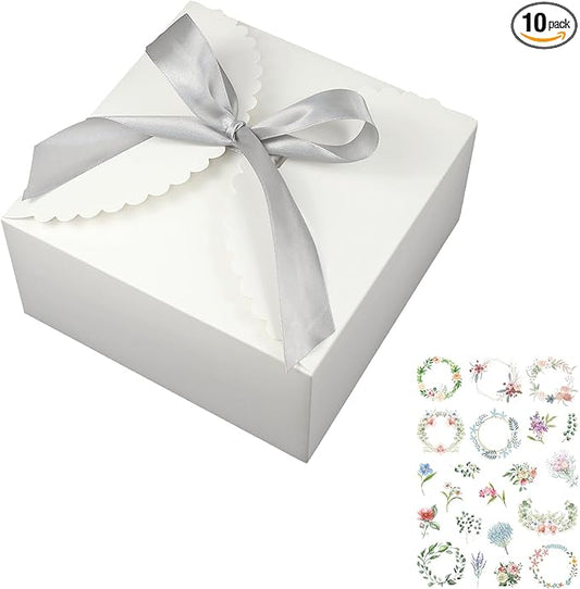 WEWILUCK Large White Gift Box, 10 Pack Decorative Gift Boxes with Ribbons for Presents Bulk(8x8x4 Inches)