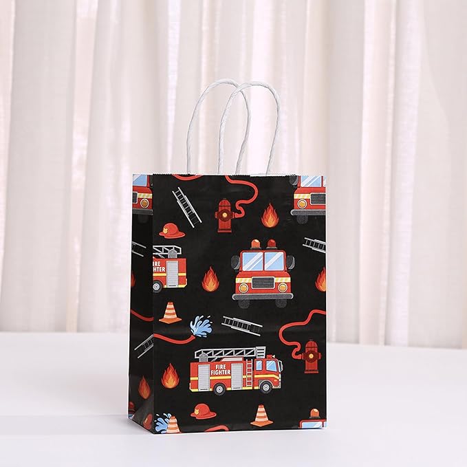 piqiya Fire Truck Party Favor Bags,24pcs Firetruck Gift Treat Goodie Bag for Fire Safety Awareness Events,Firefighter Candy Treat Paper Bag, Gift Bags for Fireman Birthday Party Rescue