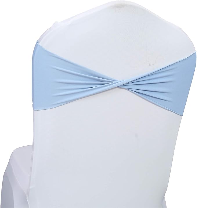 VDS Pack of 25 PCS | Baby Blue | Spandex Chair Sashes Bows Without Buckle | Stretch Elastic Banquet Universal Folding Chair Band Tie with for Wedding Party Conference Celebration Event Decoration