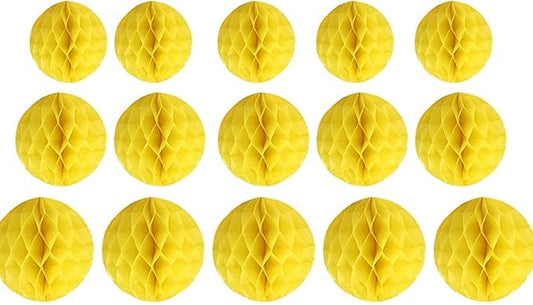 15pcs Honeycomb Balls Decorations 4'' 6'' 8'' Party Honeycomb Ball Flowers Tissue Pom poms Flower Ball Hanging Flower Balls for Baby Shower Birthday Wedding Nursery Decor(4'' 6'' 8'' Yellow)
