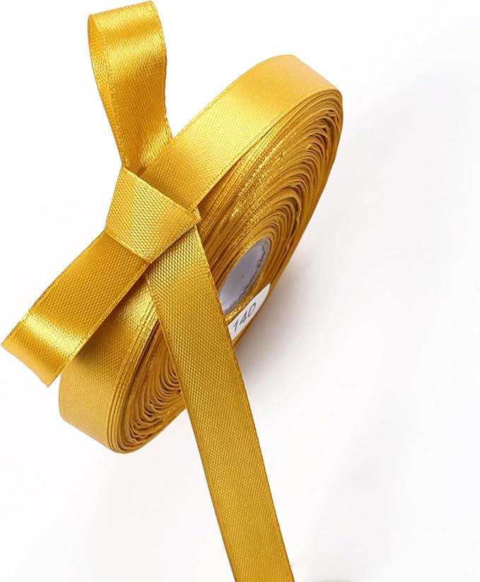 1/2" x 50 Yards Gold Satin Ribbon Single Faced Fabric Ribbons for Gift Wrapping, Crafting, Bows Making, Sewing, Wedding, Home Decor