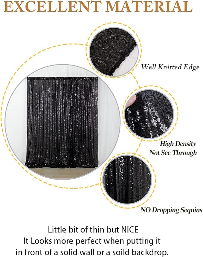 ShinyBeauty 4FTx8FT Black Sequin Backdrop,Sequin Photo Booth Backdrop,Sparkling Photography Prop Shimmer Backdrop Curtain for Birthday Party Decoration