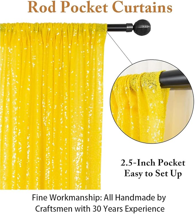 ShinyBeauty Sparkle Backdrop Curtain Yellow 2 Panels Set Sequin Photo Backdrop 2FTx8FT Sequin Backdrop Curtain Pack of 2-1220S