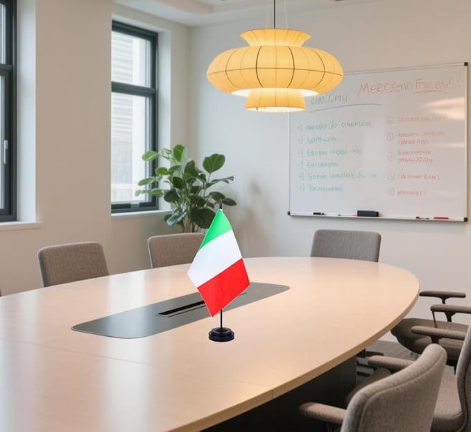 Italy Desk Flag 12" Solid Pole Deluxe Set Italian Flags Banner Mini Small Italy Office Table Flags with Black Stand Base Desktop Decorations(2Pack)