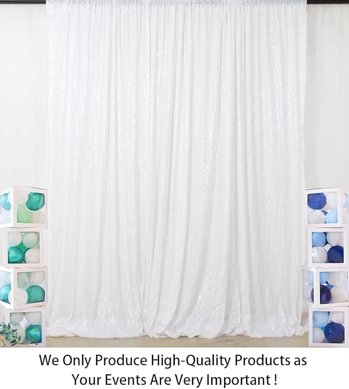 ShiDianYi 10x10 FT White Sequin Backdrop Curtain - Elegant Shimmer Fabric for Photography, Parties & Weddings - No Dropping Sequins & Dense Embroidery White Backdrop Background