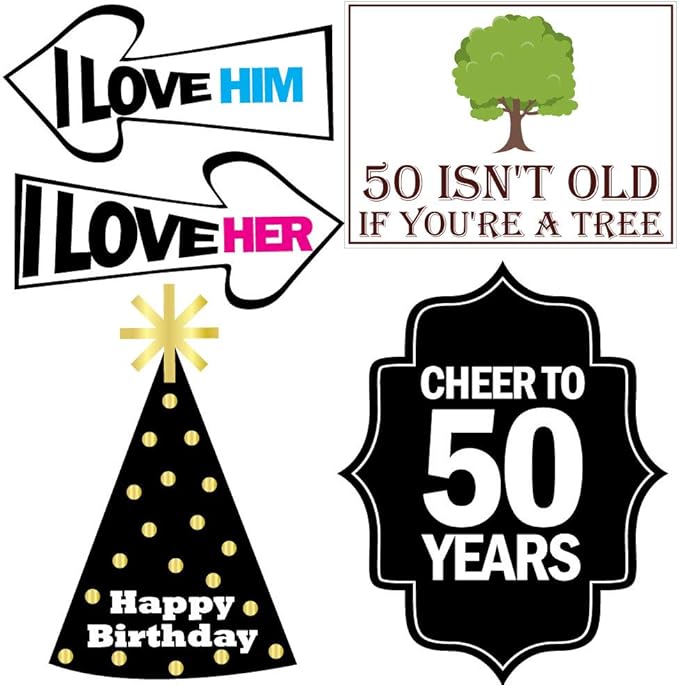 50th Birthday Photo Booth Party Props - 40 Pieces - Funny 50th Birthday Party Supplies, Decorations and Favors