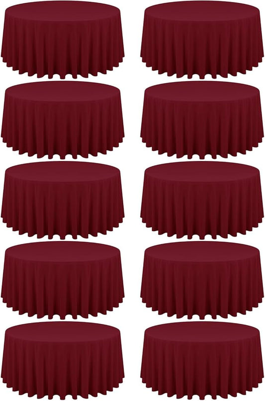 10 Pack Burgundy Round Tablecloths - 90 Inch, Polyester Table Cover, Stain and Wrinkle Resistant Washable Fabrics, Perfect for Wedding Banquet Parties