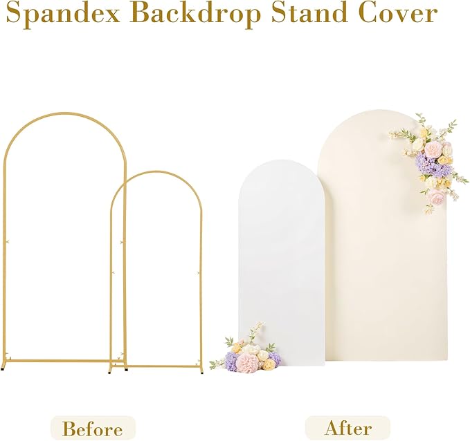 White and Beige Arch Backdrop Cover for Wedding, 7.2FT 6FT Set of 2 Stretchy Spandex Fitted Arch Stand Cover for Baby Shower, Birthday Party Decor, Chiara Backdrop Cover with Double-Sided Design