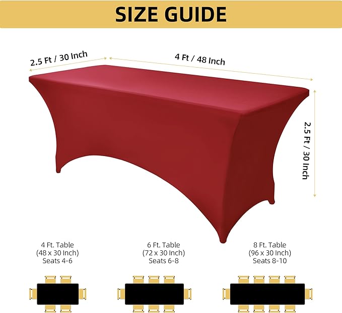 2-Pack 4ft Spandex Table Covers for Rectangular Folding Tables - Wrinkle Resistant Stretch Tight Table Cloths - Ultimate Fitted Table Protector for Parties, Banquet, and Wedding