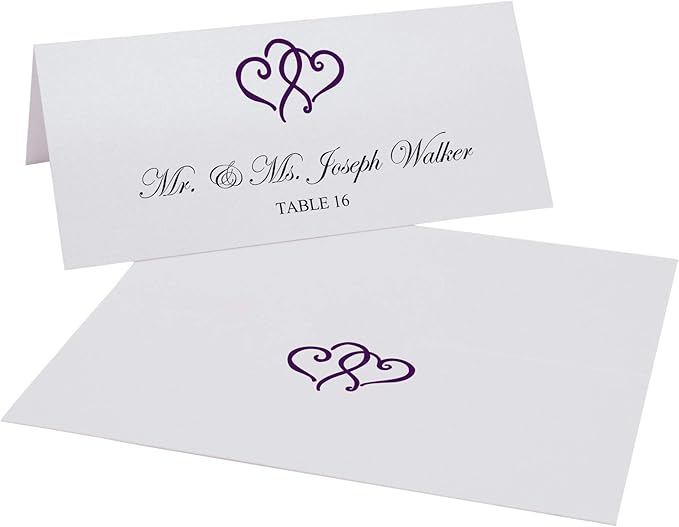 Linked Hearts Place Cards, Eggplant (Choose Color), Set of 150, Pre-cut and Scored - Wedding, Party, Dinner, and Special Events - Made in the USA
