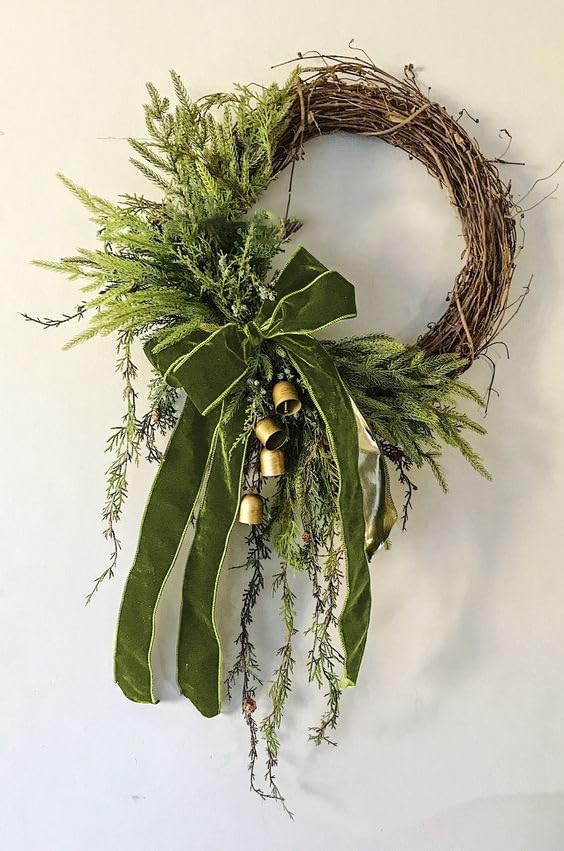 Olive Green Christmas Velvet Ribbon for Tree, Gift Wrapping, Flower Bouquet, Wreath Decorations, Bow Making 1'', 25 Yards