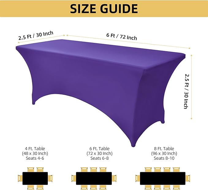 6-Pack 6ft Spandex Table Covers for Rectangle Standard Folding Tables - Wrinkle Resistant Stretch Tablecloths - Ultimate Fitted Table Protector for Parties, Trade Shows, Wedding