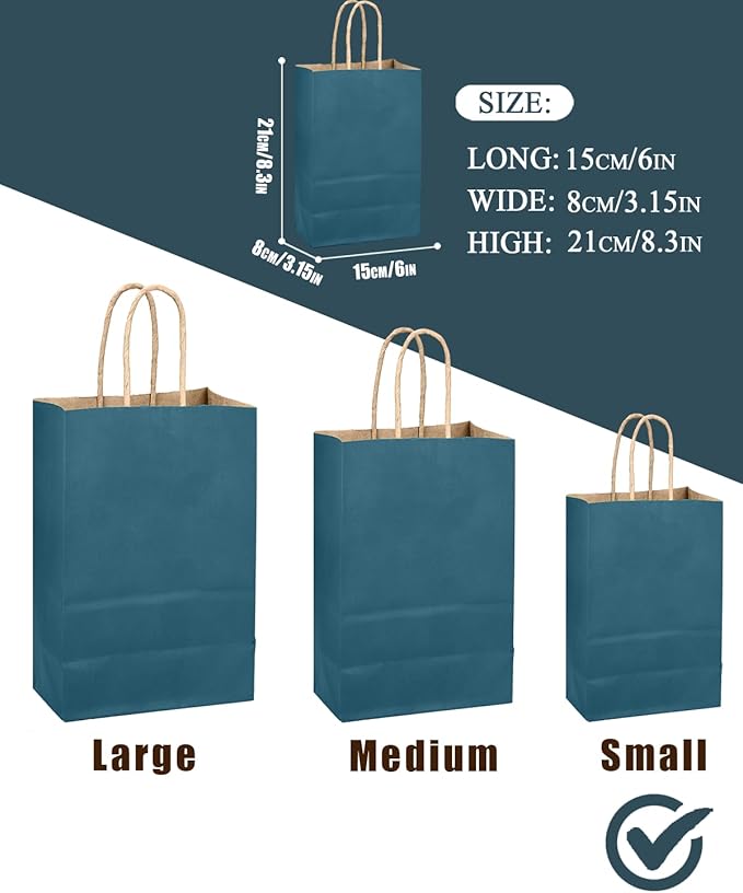 qiqee Classic Blue Gift Bag with Handles Bulk 24Pcs Paper Bags -8.3"x6"x3. 15" Party Favor Bags - Solid Color