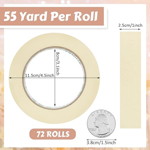 Masking Tape Bulk General Purpose Masking Painting Tape 55 Yards for Painting Home Office School Stationery Arts Crafts Basic Use, Easy Removal(72 Rolls,1 Inch)