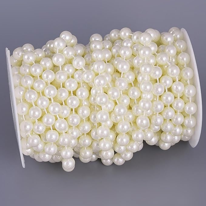 20 Yards/59 Feet Pearl Garland Craft String Pearls, Faux Pearl for Wedding Party Decoration, Christmas Tree Decorations and DIY Crafts (Ivory, 8 mm 59 Feet)