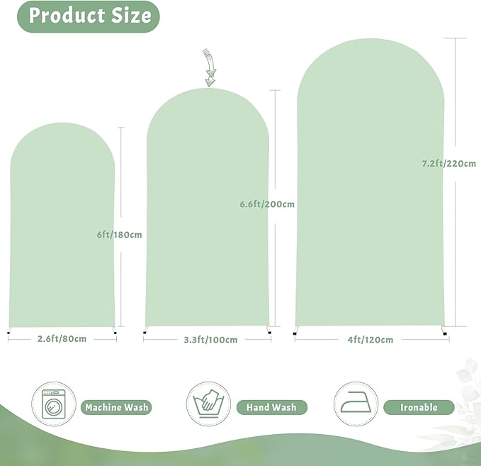 6.6FT Sage Green Arch Cover - Polyester Fitted Wedding Arch Stand Covers Round Top Chiara Arch Backdrop Cover for Birthday Party Banquet Photo Background Decoration