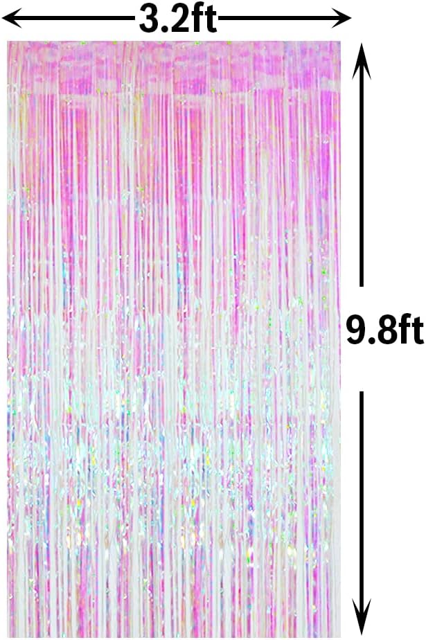 GOER 3.2 ft x 9.8 ft Metallic Tinsel Foil Fringe Curtains Party Photo Backdrop Party Streamers for Birthday,Graduation,New Year Eve Decorations Wedding Decor (Iridescent,5 pcs)