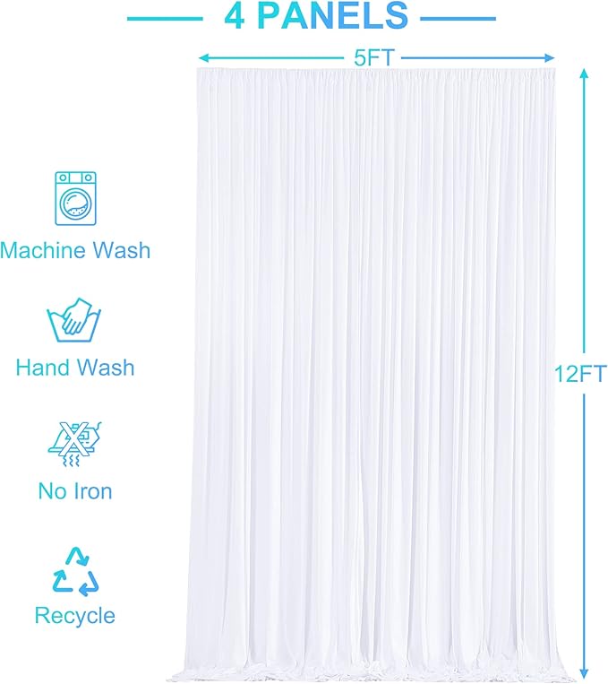 20ft x 12ft White Backdrop Curtains Wrinkle Free Backdrop Curtain for Wedding Parties White Fabric Backdrops Drapes Back Drop Cloth Bridal Shower Stage Curtains Wedding Decorations for Reception