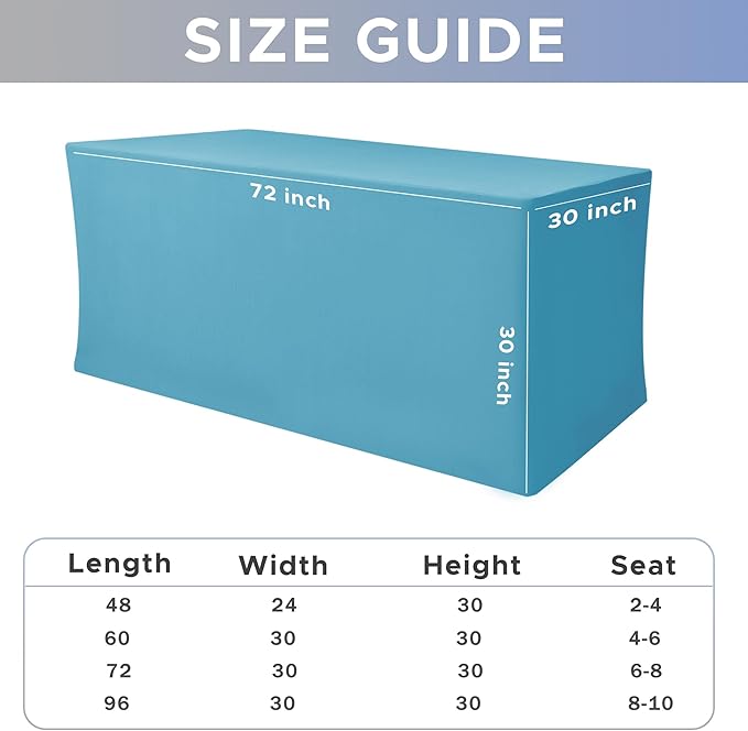 Nasitos Fitted Table Covers Stretch Spandex - 72 x 30 Inch - 2 Pack Turquoise Rectangle Table Clothes for 6 Foot Folding Tables, Wrinkle Resistant Tablecloths for Parties, Trade Show, Birthday