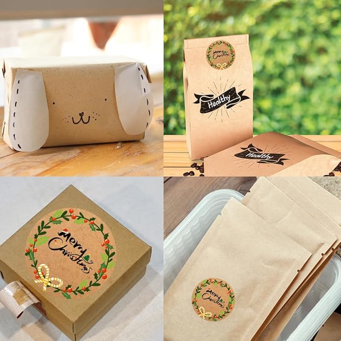 100-1000pcs Custom Stickers Merry Christmas Stickers Personalized Labels Adhesive Xmas Decorative Envelope Seals Stickers for Cards Gift Boxes(Round-10)