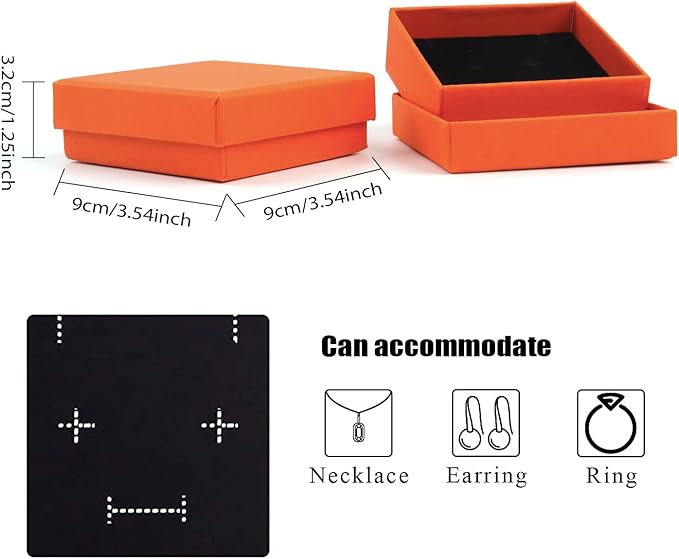 Gift Box Necklace Earring Ring Box Gift Box,12 Pieces Square Cardboard Jewelry Gift Boxes,Cotton Filled Cardboard Paper Jewelry Box Gift Case (3.5x3.5x1.25 Inches) (Orange)