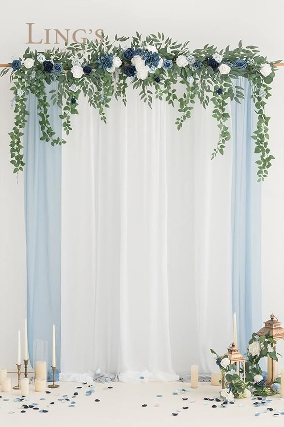Ling's Moment 6.5FT Backdrop Floral Garland, Spring Artificial Wedding Arch Flowers Sage Green, Navy Blue Ceremony Reception Hanging Eucalyptus Rose Arbor Arrangement Outdoor Beach Swag Home Decor