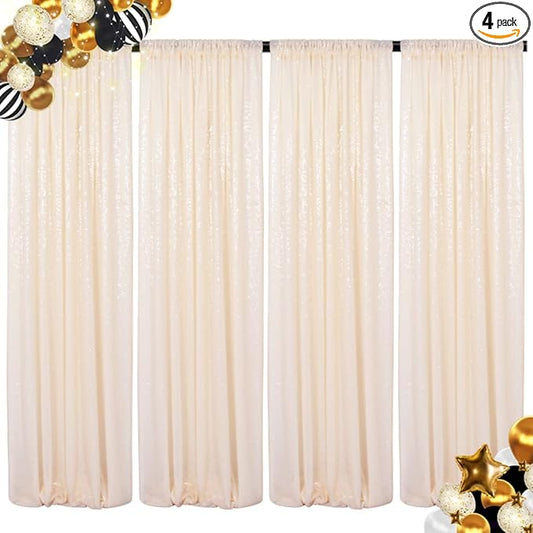Shinybeauty Sequin Backdrop Curtains 4 Panels Ivory 2FTx8FT Sequin Fabric Photo Backdrop Curtains Ivory Glitter Curtains for Party Baby Shower Backdrop Studio Backgrounds