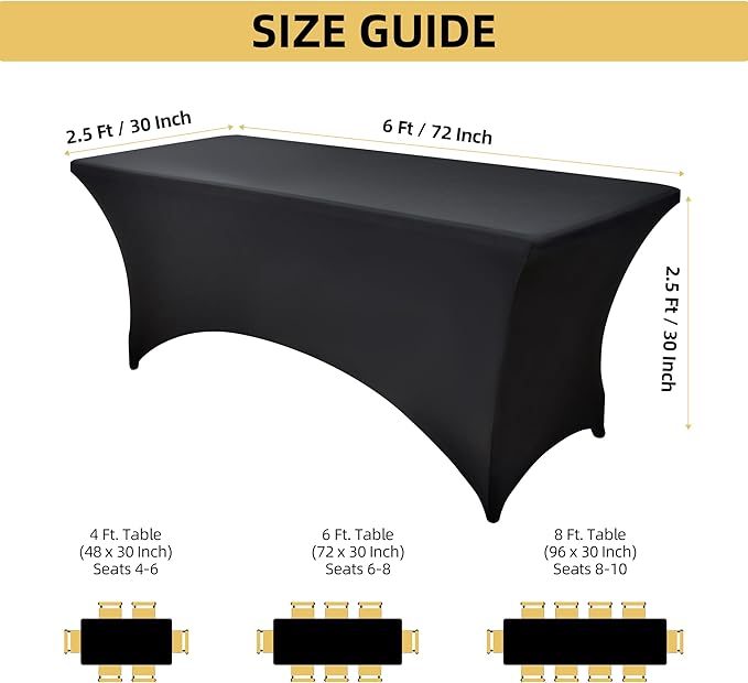 10-Pack 6ft Black Spandex Table Covers for Rectangle Standard Folding Tables - Wrinkle Resistant Stretch Tablecloths - Ultimate Fitted Table Protector for Parties, Banquet, Wedding