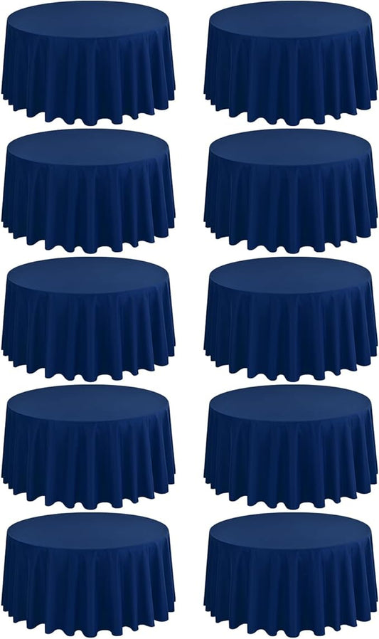 10 Pack Round Tablecloths - 120 Inch, Navy Blue Polyester Table Cover for Round Table, Stain and Wrinkle Resistant Washable Fabric Tablecloth, Polyester Tablecloth for Wedding Banquet Parties