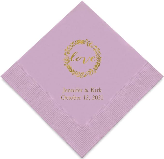 Weddingstar Personalized Printed Paper Napkins 3-Ply 50 Pack - Cocktail Lavender
