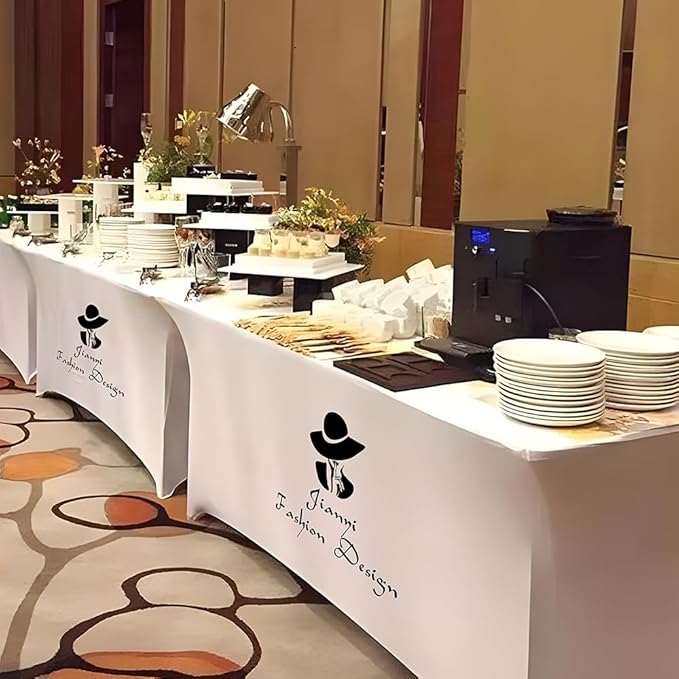 Custom Table Cloth with Business Logo 4FT 5FT 6 FT 8 FT Spandex Customized Table Cover Stretch for Tradeshow Events Birthday Wedding Anniversary Mantel Personalized Table Cloth (4FT)