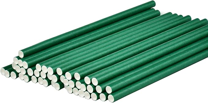 Disposable Paper Straws Solid Green - 7.75'' x 0.24'', 100 Counts - for Drinking, Beverage, Juice, Soda, Bar Supplies