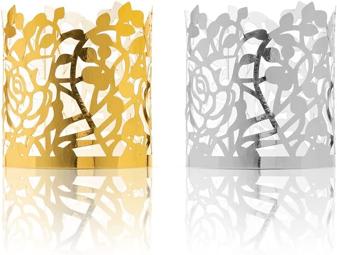 100pcs Disposable Rose Flower Paper Napkin Rings Laser Cut Foil Paper Napkin Holder, Leaf Vine Serviette Rings for Table Decoration,Christmas,Wedding,Party (Gold) (Pack of 2)