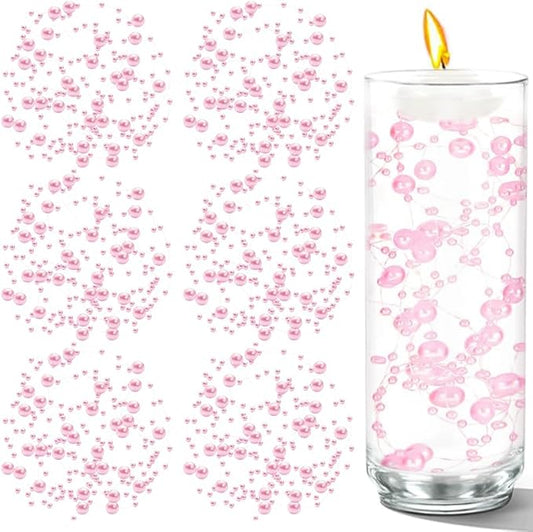 50 PCS Artificial Floating Beads for Centerpieces Vases, Light Pink 8+3mm String Beads for Wedding Party Faux Pearl String for Decorating, String Pearls for Crafts Vase Filler