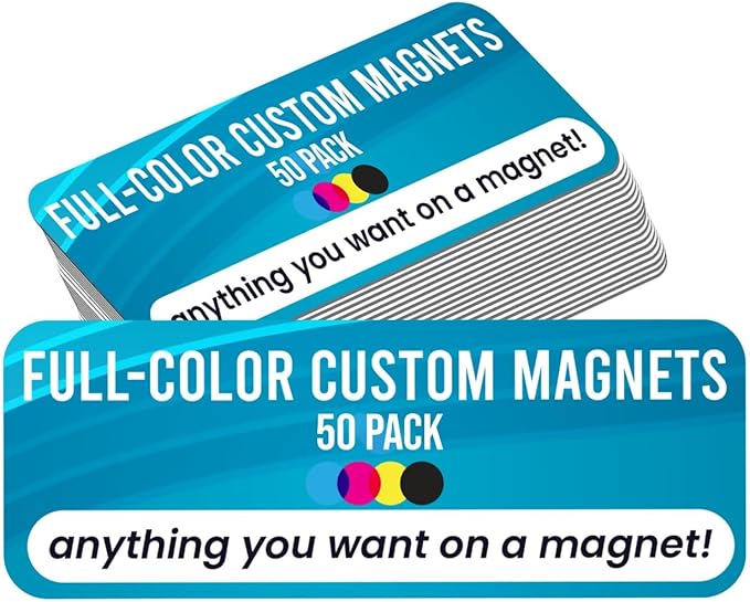 Magnet Me Up Custom 10x3 Inch Rectangle Magnet, 50 Pack, Customizable for Businesses, Personal Use, Choose Your Text, Upload Image, Magnetic Vinyl for Car and Any Magnetic Surface, Crafted in USA