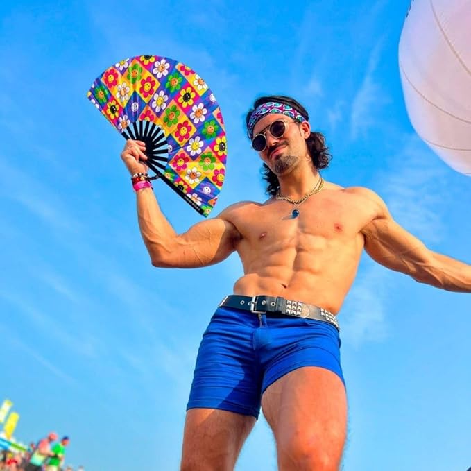 Kandies World Custom Festival Folding Hand Fan - Unique Designs, Made of Bamboo, Clacking Sound, Lightweight - Perfect Rave and Festival Accessory!