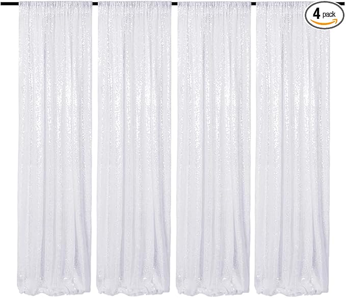 White Sequin Backdrop Curtain 2FTx8FT 4 Panels White Sequin for Parties Glitter White Backdrop Curtain for Wedding Baby Shower Photo